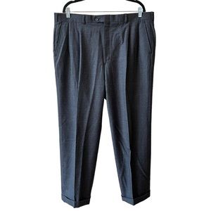 BURBERRY PLAID TWEED MENS DRESS TROUSER PANTS PLEATED FRONT CUFFED HEM WOOL GRAY